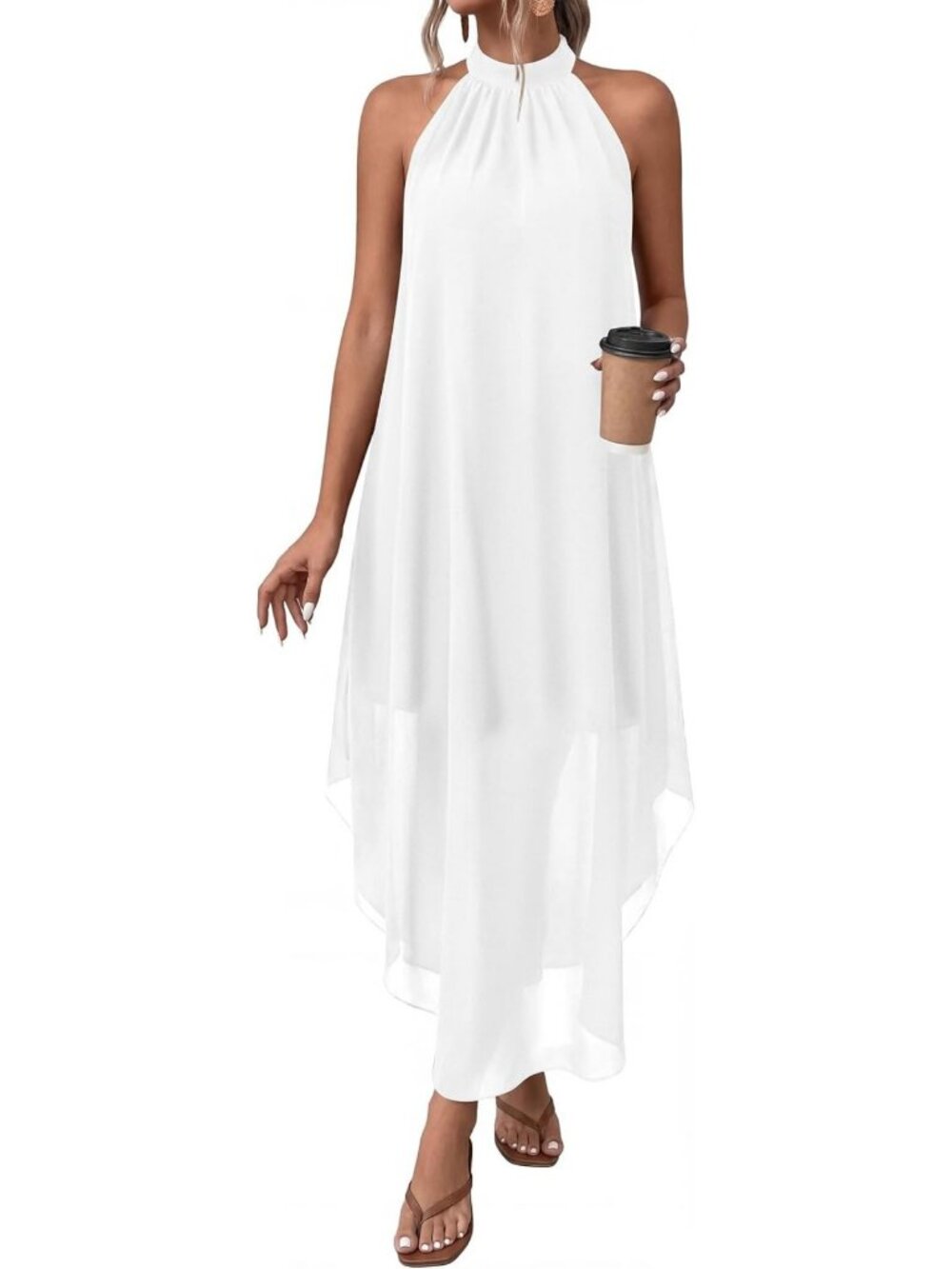 Chic Summer Halter Maxi Dress for Wedding Guests | Elegant Floral Print, Size